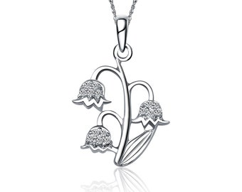 Alpha Epsilon Phi Necklace - Lily of the Valley Design, Sterling Silver (M008)