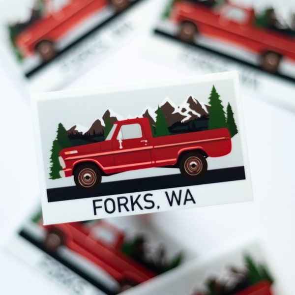 Forks Washington Water Resistant Sticker | Red Truck Laptop Decal | PNW