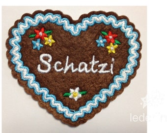 Iron-on patch gingerbread heart Schatzi blue