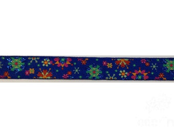 Webband Farbenmix Mandala-Glitzerblumen royalblau