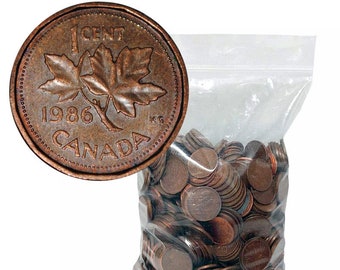 Bulk lot van 100 gemengde munten uit Canada. 1 cent munt gemaakt van koper. Canadese One Penny met Koningin Elizabeth II