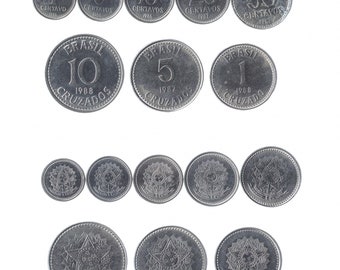 BRAZIL UNC SET OF 8 COINS 1 5 10 20 50 CRUZEIROS 1 5 10 CRUZADOS 1986 1987 1988