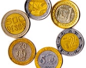 6 Coins From 6 Different Countries Bimetal Coins North, South and Latin America
