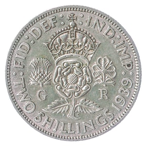 British 2 Shillings Silver Coin - King George VI. English Money 1937-1946 Km#855