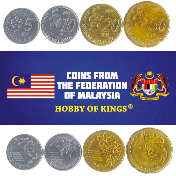4 Coins from Malaysia. Money Set: 5, 10, 20, 50 SEN. Old Malaysian Currency