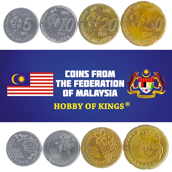 4 Coins from Malaysia. Money Set: 5, 10, 20, 50 SEN. Old Malaysian Currency