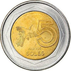 Peru 5 Nuevos Soles 1st type | Shield of Peru | Condor Coin KM316 1994 - 2009