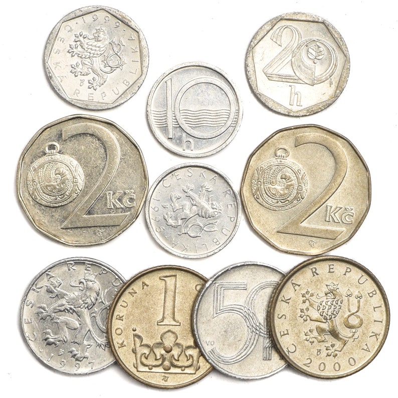 LOT OF 10 MIXED CZECH COINS CZECHIA HELLERS KORUNA KORUNY CIRCULATED 1993-2018