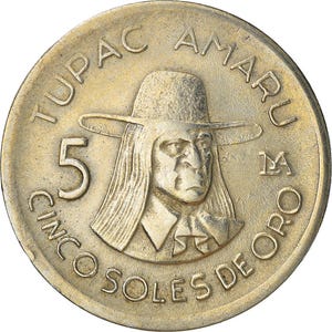 Moneta da 5 Soles de Oro del Perù / Tupac Amaru / KM267 / 1975 - 1977