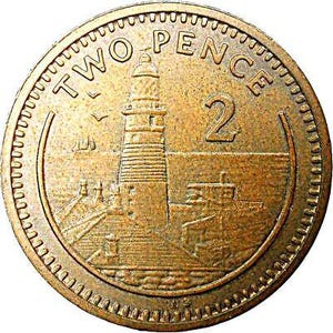 Gibraltar 2 Pence Coin | Europa Point Lighthouse | Gibraltar | 1988 - 1995