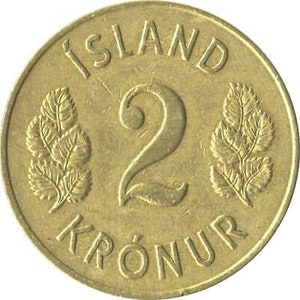 Iceland 2 Kronur Coin | Betula Pubescens | KM13 | 1946