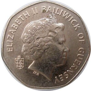 Giernésiais Münze 20 Pence | Zahnrad | Inselkarte | Guernsey | 1999 - 2012