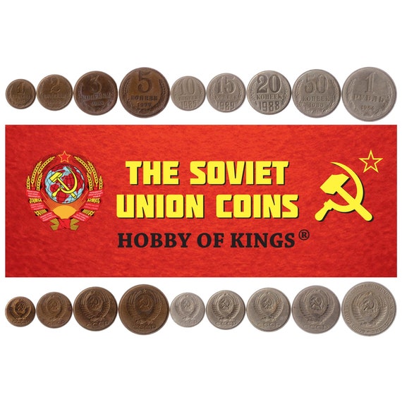 USSR Full Set of 9 Soviet Coins Collection 8 Kopeks + 1 Rouble Coin 1961-1991
