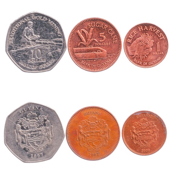 Guyanese 3 Coin Set 1 5 10 Dollars | Sugar Cane | 1996 - 2019