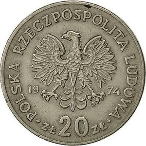 Moneta polacca 20 Złotych / Marceli Nowotko / Aquila / Polonia / 1974 - 1983