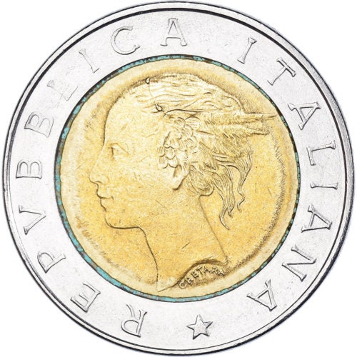 イタリア硬貨 500リラ イタリア銀行創立100周年記念 | 女性の頭部