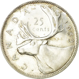 Canadian Coin Canada 25 Cents | Queen Elizabeth II | Raindeer | 1953 - 1964