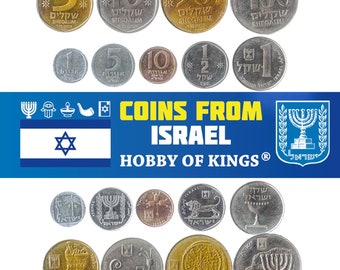 Israeli 9 Coin Set 1 5 10 New Agorot 1/2 1 5 10 50 100 Sheqalim | Lion | Lulav | Omer Cup | Cornucopia | Candelabrum | 1980 - 1985