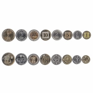 8 Coins From Israel. UNC 1 Agorot - 10 New Sheqalim. Old Currency From Middle East