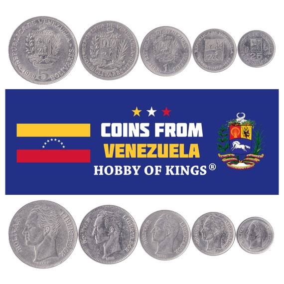 Venezuelan 5 Coin Set 25 50 Céntimos 1 2 5 Bolívares | Horse | Simón Bolívar | Stars | 1988 - 1990