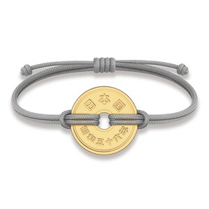 Bransoletka z monetą szczęścia | Szary sznurek z monetą Lucky Japan 5 jenów | Bransoletka Fortune Wealth & protection platerowana 18-karatowym złotem