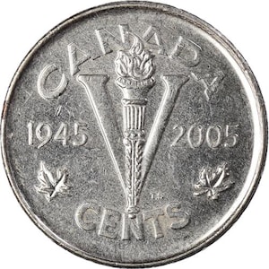 Canadian Coin Canada 5 Cents | Elizabeth II | Victory Anniversary | Torch | 2005