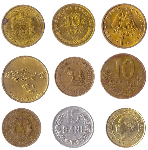 9 Different Coins From Countries in the Balkans Peninsula. Old Collectible Coins from the Southeast Europe