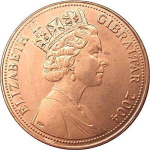 Moneda Gibraltareña 2 Pence / Isabel II / Ocupación / Llave / Gibraltar / 2004
