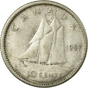 Canadian Coin Canada 10 Cents | Elizabeth II | Bluenose Ship | 1953 - 1964