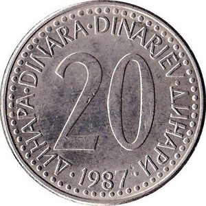 Yugoslav Coin 20 Dinara | Flame | Stars | Yugoslavia | 1985 - 1987