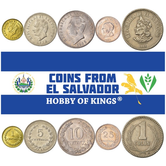 Salvadoran 5 Coin Set 1 5 10 25 Centavos 1 Colón | Francisco Morazan | Christopher Columbus | Delgado | El Salvador | 1976 - 1986