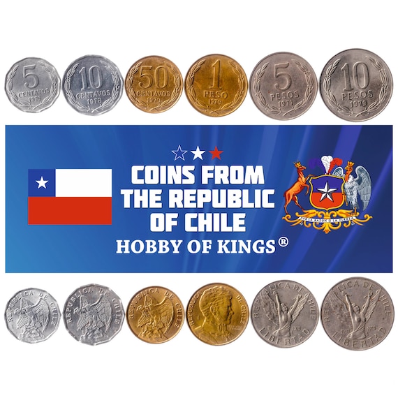 Chilen 6 Coin Set 5 10 50 Centavos 1 5 10 Pesos | Old Collectible Chile Money Collection Latin America Currency Chilena Condor 1976 - 1980