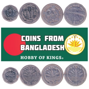 4 Coins Set from the  People's Republic of Bangladesh. Asian Currency: 50 Poisha, 1, 2, 5 Taka since 1996