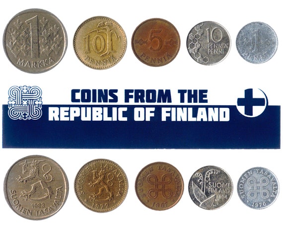 5 Finnish Coins Different European Coins Foreign Currency, Valuable Money
