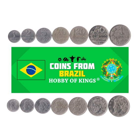 Set 7 Coins Brazil Currency 1 2 5 10 20 50 Centavos 1 Cruzeiro Old Rare Brazilian Money Collection 1967 - 1970