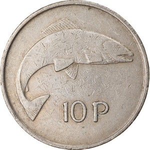 Irish Coin Ireland 10 Pence | Harp | Atlantic Salmon | 1969 - 1986