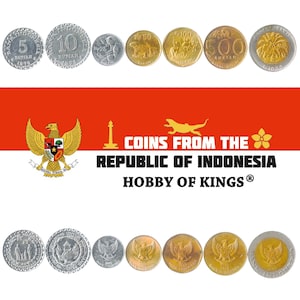 7 Coins from Indonesia | Money Set 5 10 25 50 100 500 1000 Rupiah | Old Collectible Indonesian Currency Since 1974