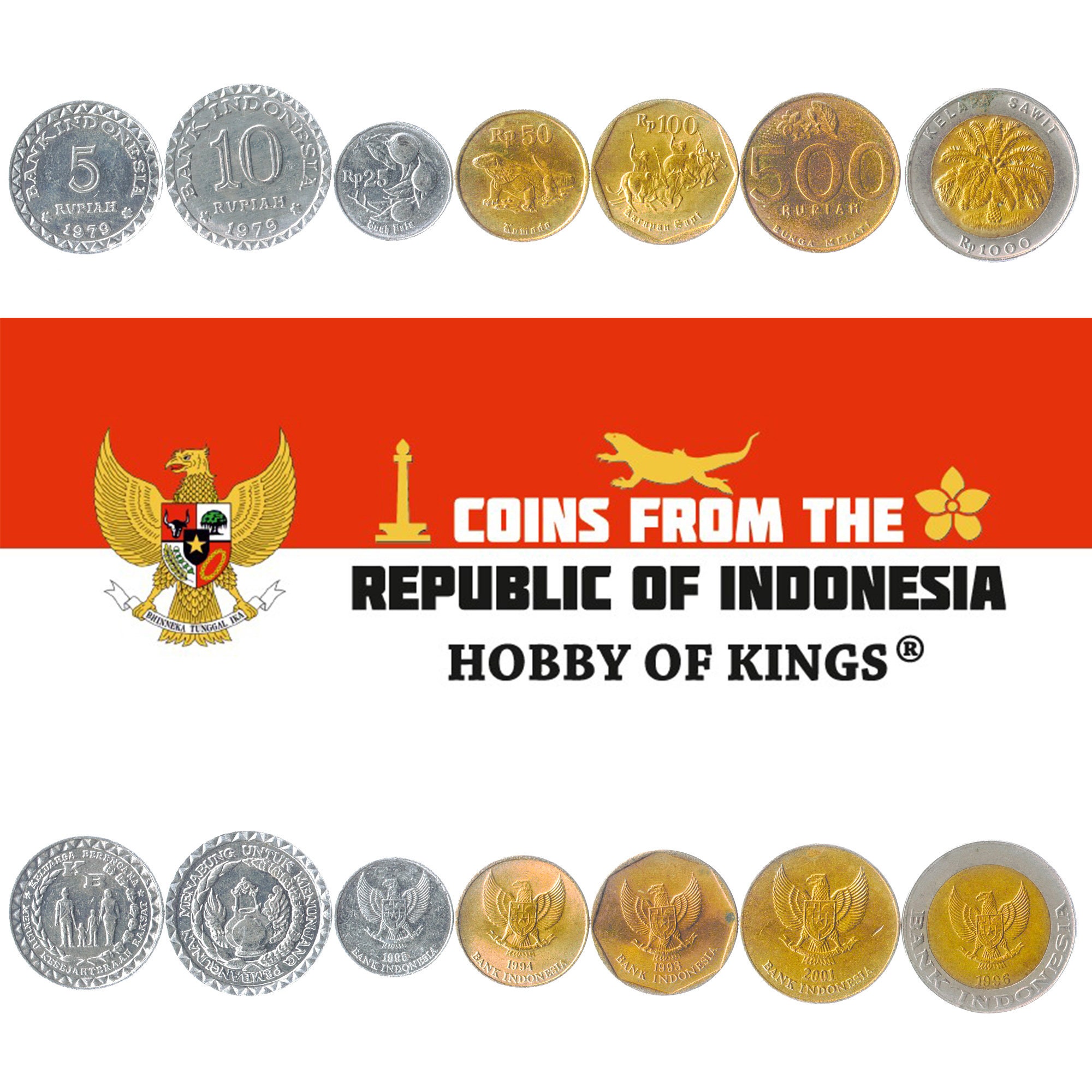 7 Coins From Indonesia | Money Set 5 10 25 50 100 500 1000