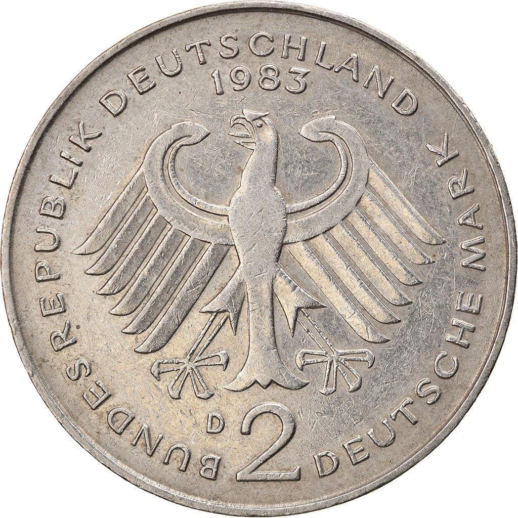 West Germany 2 Deutsche Mark Coin | President Theodor Heuss | 1970
