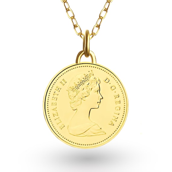 Genuine | British 3 Pence Coin Medallion Pendant | Necklace | Queen Elizabeth II | 18K Gold Plated Lucky Coin | 1954 - 1970