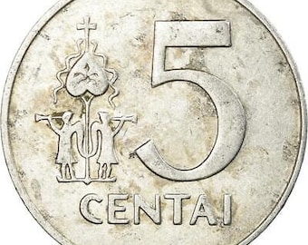 Moneda lituana Lituania 5 Centai / Vytis / Caballo / Caballero / 1991