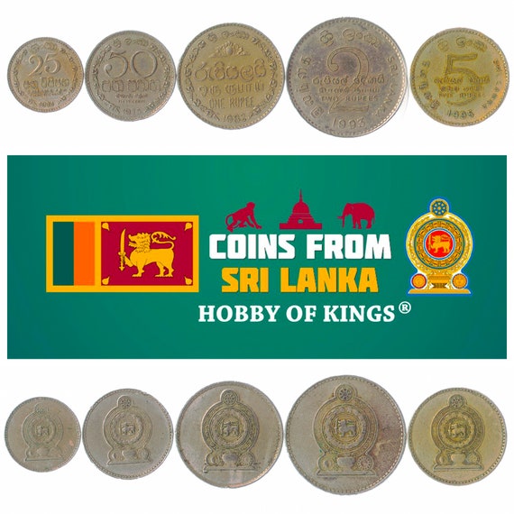 5 Different Coins From SRI LANKA. Old Collectible Money From Asia. Foreign Currency: Cents, Rupees