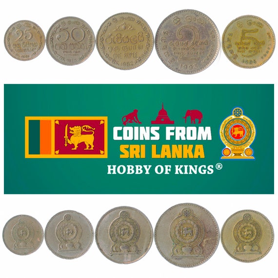 5 Different Coins From SRI LANKA. Old Collectible Money From Asia. Foreign Currency: Cents, Rupees