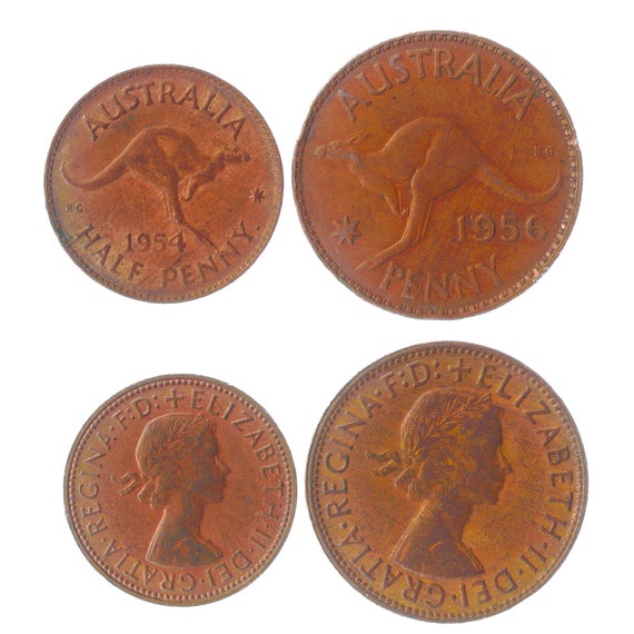 Australian 2 Coin Set 1/2 1 Penny | Kangaroo | Elizabeth II | 1953 - 1964