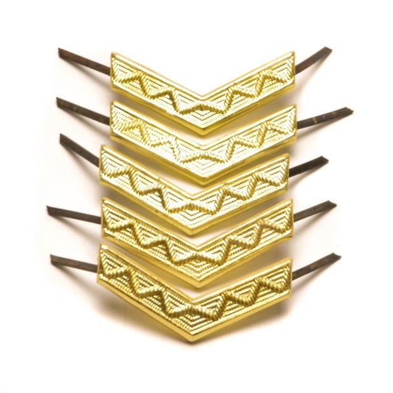 5 Czech Military Army Officer Uniform Epaulette pins, Gold Captain Rank Bars Chevron Pins Badges