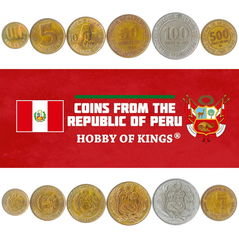 100 5 Money Set: 1 500 Soles De Oro 10 Old Peruvian Currency 1978-1985 50 6 Coins from Peru