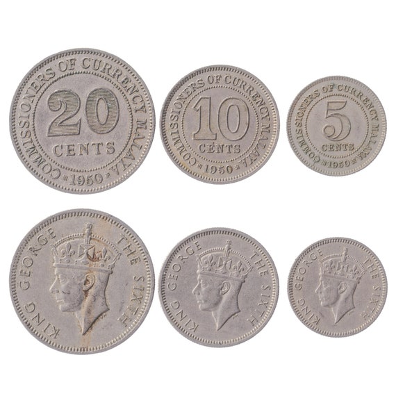 Malaysian 3 Coin Set 5 10 20 Cents | King George VI | 1948 - 1950