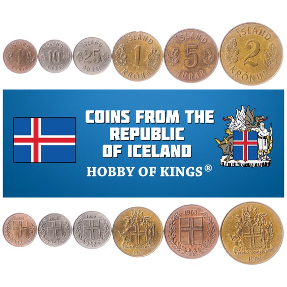 Icelander 6 Coin Set 1 Eyrir 5 10 25 Aurar 1 2 Krónur | Landvættir | Iceland | 1946 - 1975