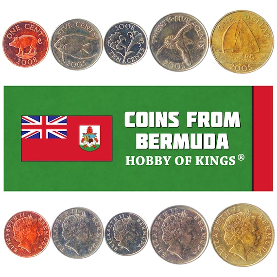 Bermudian 5 Coin Set 1 5 10 25 Cents 1 Dollar | Bermuda Lily | Wild Boar | Queen Angelfish | White-Tailed Tropicbird | Boat | 1999 - 2019