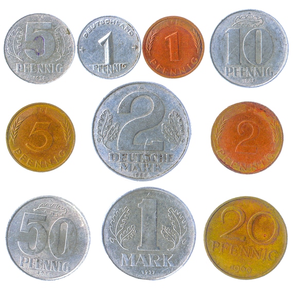 East and West German Cins | Mixed Pfennig Mark Currency | Socialist Germany Hammer and Compass Oak Leaves 1950 - 2001